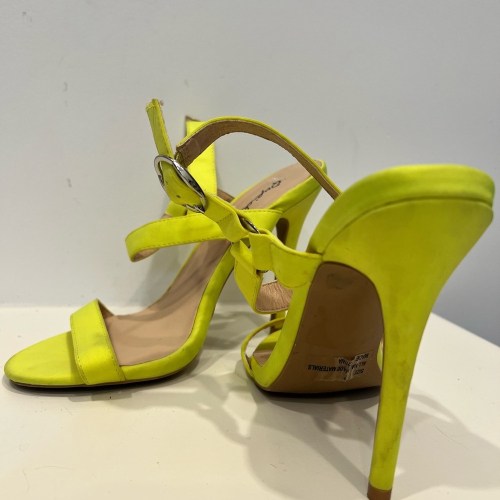 Qupid Yellow Stiletto Heels with Transparent Straps